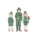 Kids in military uniforms congratulation on the Great Victory Day. Royalty Free Stock Photo